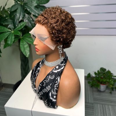 Pixie Cut Lace Wig — Brown Curly