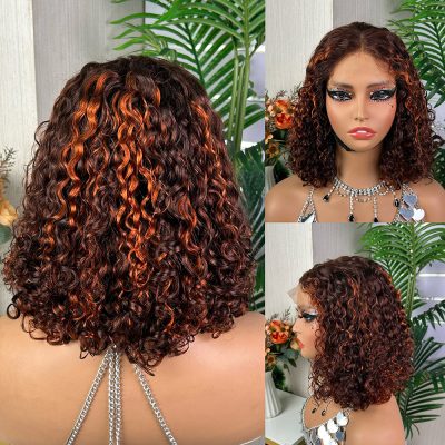 Colored Lace Front Wig — Highlight Curly Bob