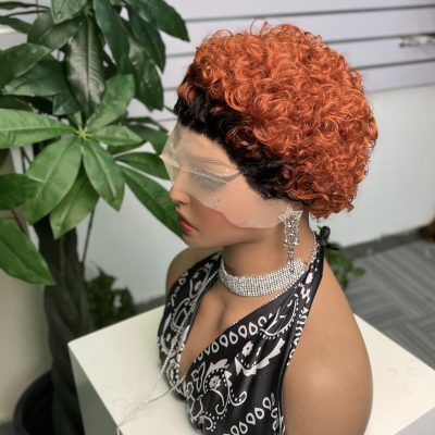 Pixie Cut Lace Wig — Brown Curly