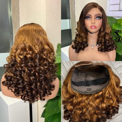 Colored Lace Front Wig — Highlight Bouncy Curl