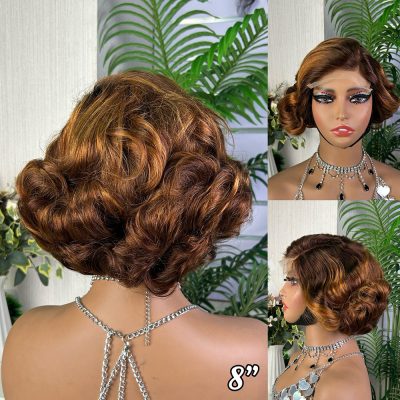 Pixie Cut Lace Wig — Brown Curly