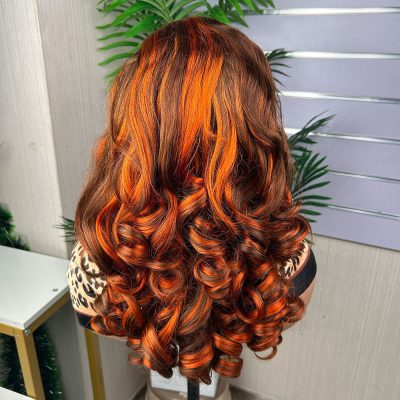 Colored Lace Front Wig — Highlight Bouncy Curl
