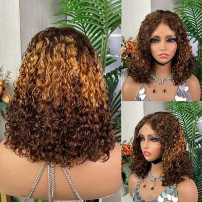 Colored Lace Front Wig — Highlight Curly Bob